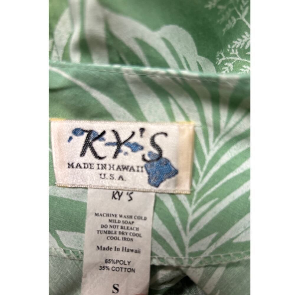 KY’S Muumuu Dress Small Green White Hawaiian Ruffle Sleeve Maxi Tropical EUC - Picture 10 of 10